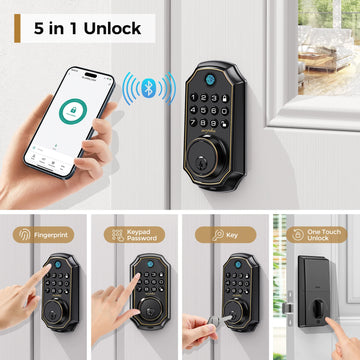 Keyless Entry Door Lock 5-in-1 Smart Fingerprint Deadbolt