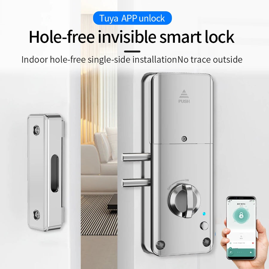 Home Smart Door Lock Handle Hidden Battery Anti Theft