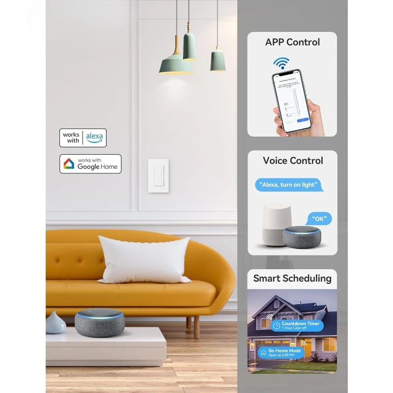 Smart Dimmer Light Switch DPR30, 2.4GHz Wi-Fi Dimmer