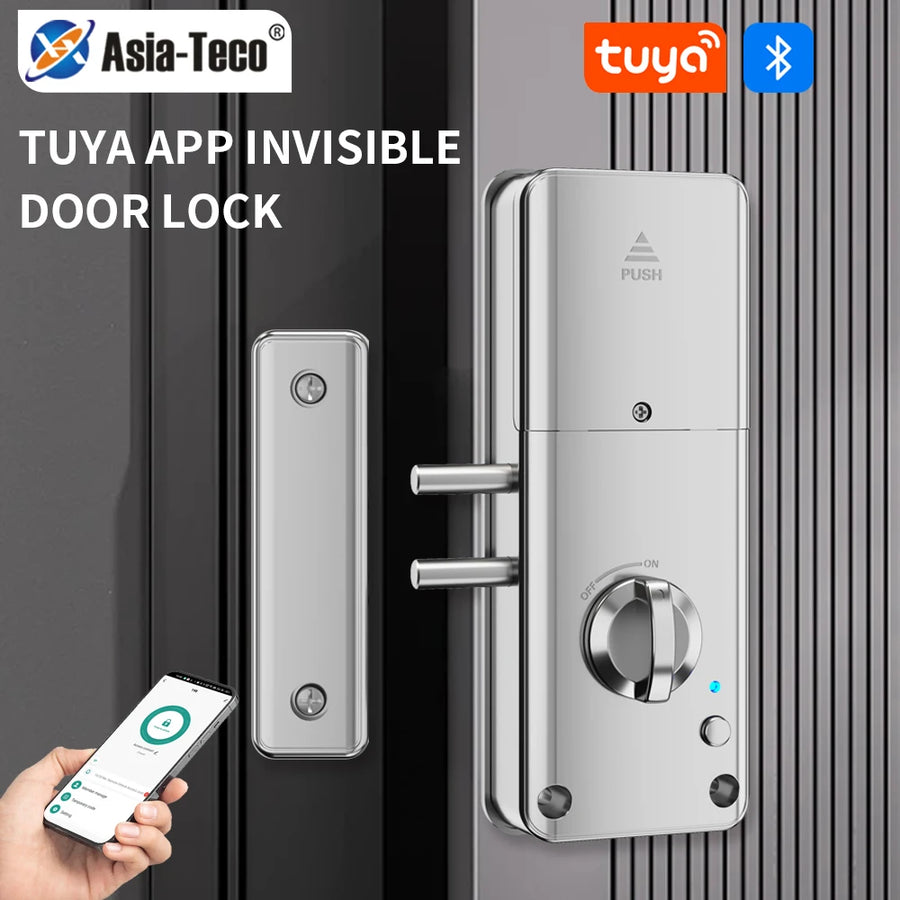 Home Smart Door Lock Handle Hidden Battery Anti Theft