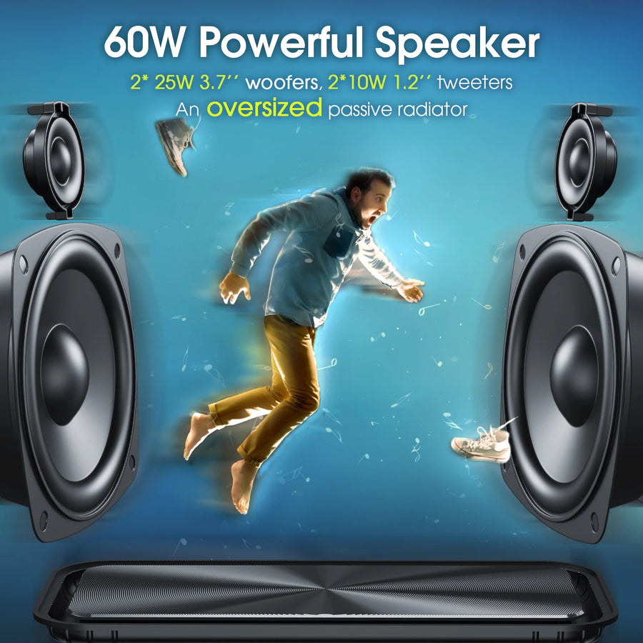 (100W Peak) 60W Portable Loud Bluetooth Speakers with Subwoofer